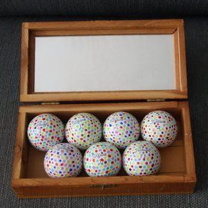 Seven(7) Hand Decorated Pre-Loved Titleist Pro VI Golf Balls with Wooden Case